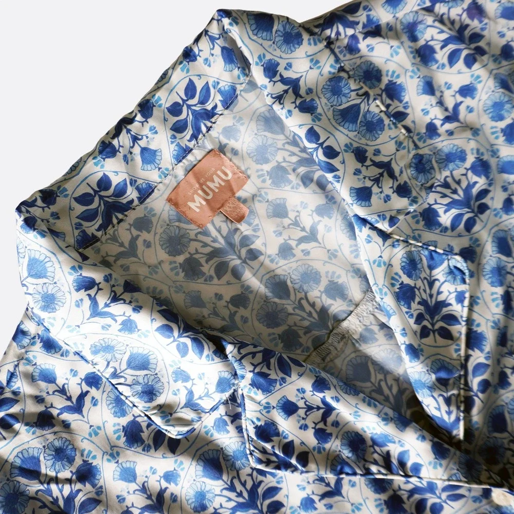 Show Me Your Mumu Satin Button Up Top Plus 3X 22 24 Floral Blue White Blouse - Picture 4 of 9